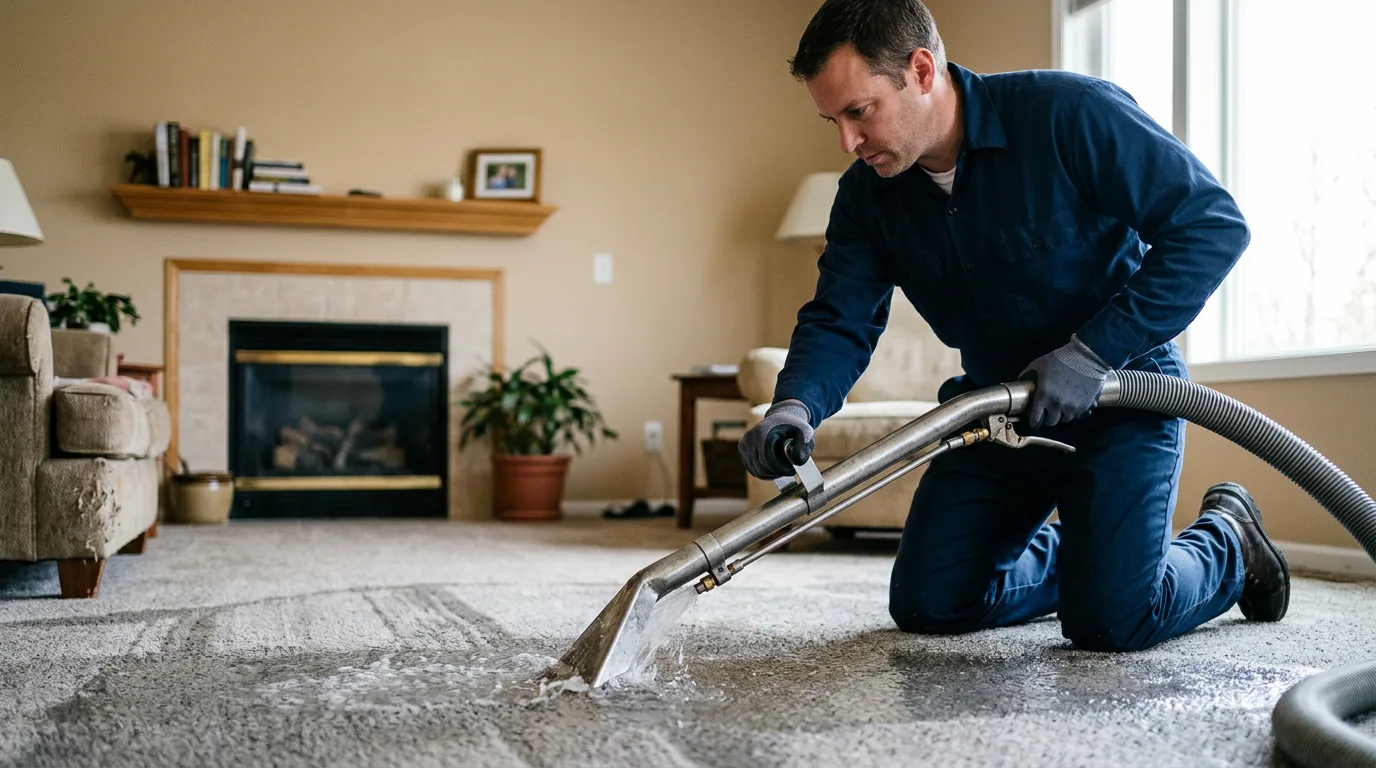 Water damage restoration technician working near Clinton, WA